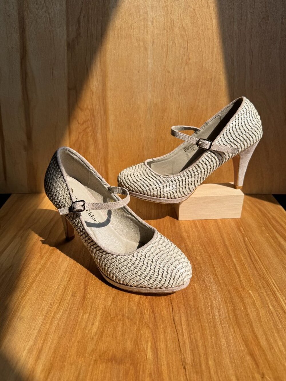 Beige Mary Jane Pump Heels